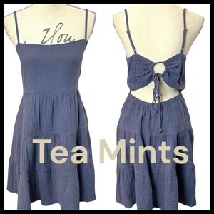 🌞Tea Mints Blue Spaghetti Strap Tie Back Sun Dress (M)